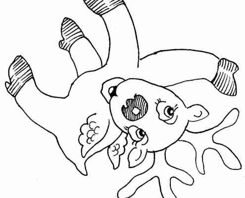 Line art of a flying reindeer.