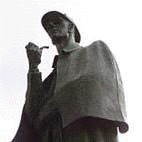 Black and white photo of the Sherlock Holmes statue in London.
